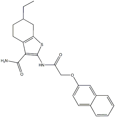 6-ethyl-2-{[(2-naphthyloxy)acetyl]amino}-4,5,6,7-tetrahydro-1-benzothiophene-3-carboxamide Struktur