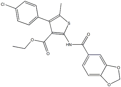 ethyl 2-[(1,3-benzodioxol-5-ylcarbonyl)amino]-4-(4-chlorophenyl)-5-methyl-3-thiophenecarboxylate Struktur