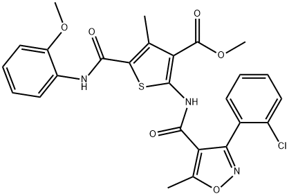 methyl 2-({[3-(2-chlorophenyl)-5-methyl-4-isoxazolyl]carbonyl}amino)-5-[(2-methoxyanilino)carbonyl]-4-methyl-3-thiophenecarboxylate Struktur