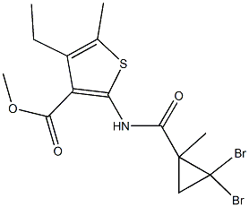 methyl 2-{[(2,2-dibromo-1-methylcyclopropyl)carbonyl]amino}-4-ethyl-5-methylthiophene-3-carboxylate Struktur