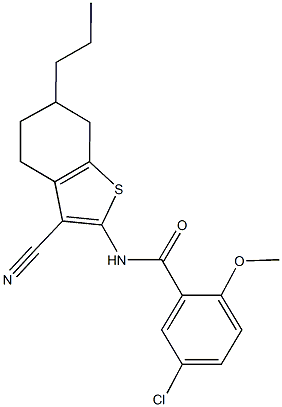 5-chloro-N-(3-cyano-6-propyl-4,5,6,7-tetrahydro-1-benzothien-2-yl)-2-methoxybenzamide Struktur