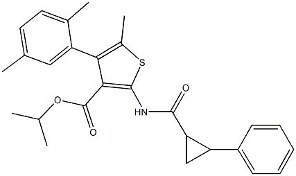 isopropyl 4-(2,5-dimethylphenyl)-5-methyl-2-{[(2-phenylcyclopropyl)carbonyl]amino}-3-thiophenecarboxylate Struktur