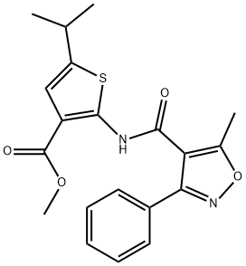 methyl 5-isopropyl-2-{[(5-methyl-3-phenylisoxazol-4-yl)carbonyl]amino}thiophene-3-carboxylate Struktur