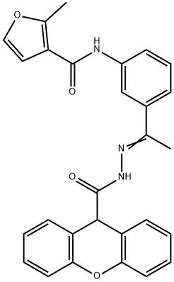 2-methyl-N-{3-[N-(9H-xanthen-9-ylcarbonyl)ethanehydrazonoyl]phenyl}-3-furamide Struktur