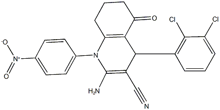 2-amino-4-(2,3-dichlorophenyl)-1-{4-nitrophenyl}-5-oxo-1,4,5,6,7,8-hexahydro-3-quinolinecarbonitrile Struktur