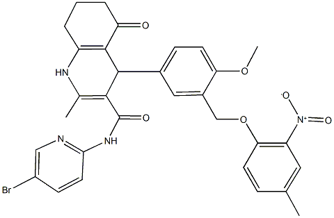 N-(5-bromo-2-pyridinyl)-4-[3-({2-nitro-4-methylphenoxy}methyl)-4-methoxyphenyl]-2-methyl-5-oxo-1,4,5,6,7,8-hexahydro-3-quinolinecarboxamide Struktur