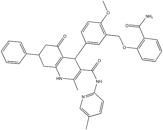 4-(3-{[2-(aminocarbonyl)phenoxy]methyl}-4-methoxyphenyl)-2-methyl-N-(5-methyl-2-pyridinyl)-5-oxo-7-phenyl-1,4,5,6,7,8-hexahydro-3-quinolinecarboxamide Struktur