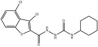 N-cyclohexyl-2-[(3,4-dichloro-1-benzothien-2-yl)carbonyl]hydrazinecarboxamide Struktur