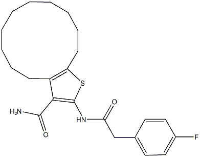 2-{[(4-fluorophenyl)acetyl]amino}-4,5,6,7,8,9,10,11,12,13-decahydrocyclododeca[b]thiophene-3-carboxamide Struktur