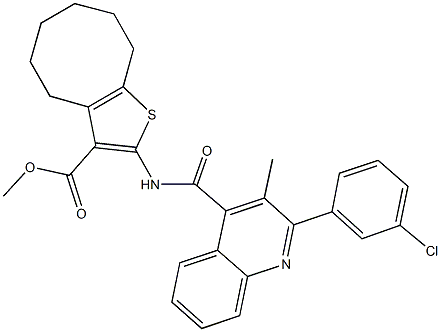 methyl 2-({[2-(3-chlorophenyl)-3-methyl-4-quinolinyl]carbonyl}amino)-4,5,6,7,8,9-hexahydrocycloocta[b]thiophene-3-carboxylate Struktur