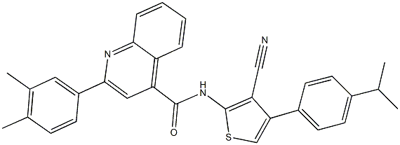 N-[3-cyano-4-(4-isopropylphenyl)-2-thienyl]-2-(3,4-dimethylphenyl)-4-quinolinecarboxamide Struktur