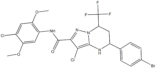 5-(4-bromophenyl)-3-chloro-N-(4-chloro-2,5-dimethoxyphenyl)-7-(trifluoromethyl)-4,5,6,7-tetrahydropyrazolo[1,5-a]pyrimidine-2-carboxamide Struktur