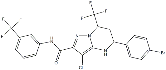 5-(4-bromophenyl)-3-chloro-7-(trifluoromethyl)-N-[3-(trifluoromethyl)phenyl]-4,5,6,7-tetrahydropyrazolo[1,5-a]pyrimidine-2-carboxamide Struktur