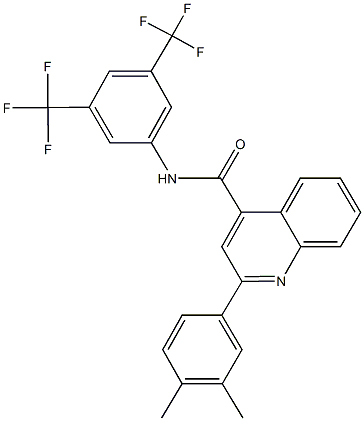 N-[3,5-bis(trifluoromethyl)phenyl]-2-(3,4-dimethylphenyl)-4-quinolinecarboxamide Struktur