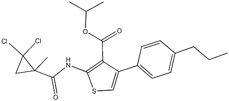 isopropyl 2-{[(2,2-dichloro-1-methylcyclopropyl)carbonyl]amino}-4-(4-propylphenyl)-3-thiophenecarboxylate Struktur