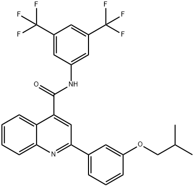 N-[3,5-bis(trifluoromethyl)phenyl]-2-(3-isobutoxyphenyl)-4-quinolinecarboxamide Struktur