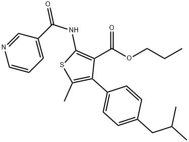 propyl 4-(4-isobutylphenyl)-5-methyl-2-[(3-pyridinylcarbonyl)amino]-3-thiophenecarboxylate Struktur