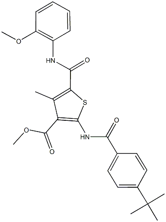 methyl 2-[(4-tert-butylbenzoyl)amino]-5-[(2-methoxyanilino)carbonyl]-4-methyl-3-thiophenecarboxylate Struktur