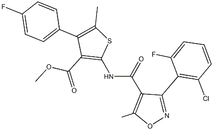 methyl 2-({[3-(2-chloro-6-fluorophenyl)-5-methyl-4-isoxazolyl]carbonyl}amino)-4-(4-fluorophenyl)-5-methyl-3-thiophenecarboxylate Struktur