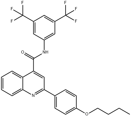 N-[3,5-bis(trifluoromethyl)phenyl]-2-(4-butoxyphenyl)-4-quinolinecarboxamide Struktur