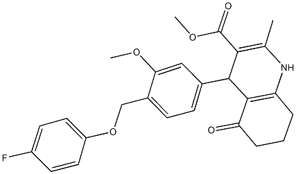 methyl 4-{4-[(4-fluorophenoxy)methyl]-3-methoxyphenyl}-2-methyl-5-oxo-1,4,5,6,7,8-hexahydro-3-quinolinecarboxylate Struktur