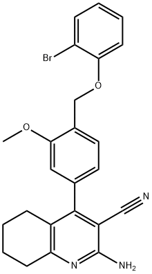 2-amino-4-{4-[(2-bromophenoxy)methyl]-3-methoxyphenyl}-5,6,7,8-tetrahydro-3-quinolinecarbonitrile Struktur