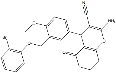 2-amino-4-{3-[(2-bromophenoxy)methyl]-4-methoxyphenyl}-5-oxo-5,6,7,8-tetrahydro-4H-chromene-3-carbonitrile Struktur