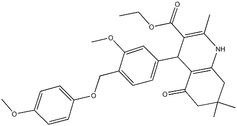 ethyl 4-{3-methoxy-4-[(4-methoxyphenoxy)methyl]phenyl}-2,7,7-trimethyl-5-oxo-1,4,5,6,7,8-hexahydro-3-quinolinecarboxylate Struktur