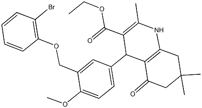 ethyl 4-{3-[(2-bromophenoxy)methyl]-4-methoxyphenyl}-2,7,7-trimethyl-5-oxo-1,4,5,6,7,8-hexahydro-3-quinolinecarboxylate Struktur