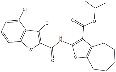 isopropyl 2-{[(3,4-dichloro-1-benzothien-2-yl)carbonyl]amino}-5,6,7,8-tetrahydro-4H-cyclohepta[b]thiophene-3-carboxylate Struktur