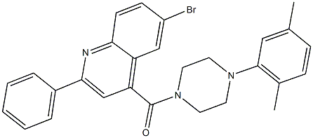 6-bromo-4-{[4-(2,5-dimethylphenyl)-1-piperazinyl]carbonyl}-2-phenylquinoline Struktur