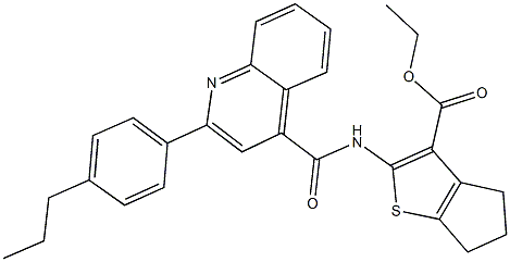 ethyl 2-({[2-(4-propylphenyl)-4-quinolinyl]carbonyl}amino)-5,6-dihydro-4H-cyclopenta[b]thiophene-3-carboxylate Struktur