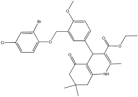 ethyl 4-{3-[(2-bromo-4-chlorophenoxy)methyl]-4-methoxyphenyl}-2,7,7-trimethyl-5-oxo-1,4,5,6,7,8-hexahydro-3-quinolinecarboxylate Struktur