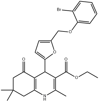 ethyl 4-{5-[(2-bromophenoxy)methyl]-2-furyl}-2,7,7-trimethyl-5-oxo-1,4,5,6,7,8-hexahydro-3-quinolinecarboxylate Struktur