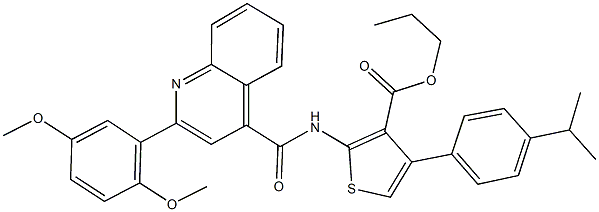 propyl 2-({[2-(2,5-dimethoxyphenyl)-4-quinolinyl]carbonyl}amino)-4-(4-isopropylphenyl)-3-thiophenecarboxylate Struktur