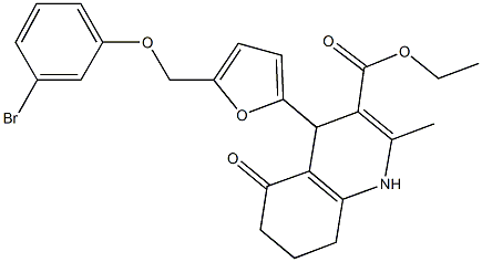 ethyl 4-{5-[(3-bromophenoxy)methyl]-2-furyl}-2-methyl-5-oxo-1,4,5,6,7,8-hexahydro-3-quinolinecarboxylate Struktur