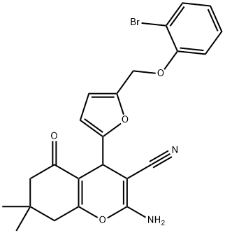 2-amino-4-{5-[(2-bromophenoxy)methyl]-2-furyl}-7,7-dimethyl-5-oxo-5,6,7,8-tetrahydro-4H-chromene-3-carbonitrile Struktur