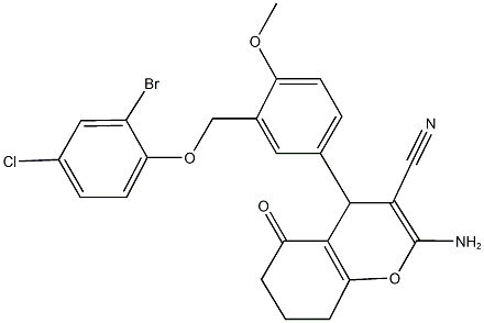 2-amino-4-{3-[(2-bromo-4-chlorophenoxy)methyl]-4-methoxyphenyl}-5-oxo-5,6,7,8-tetrahydro-4H-chromene-3-carbonitrile Struktur