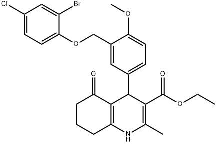 ethyl 4-{3-[(2-bromo-4-chlorophenoxy)methyl]-4-methoxyphenyl}-2-methyl-5-oxo-1,4,5,6,7,8-hexahydro-3-quinolinecarboxylate Struktur