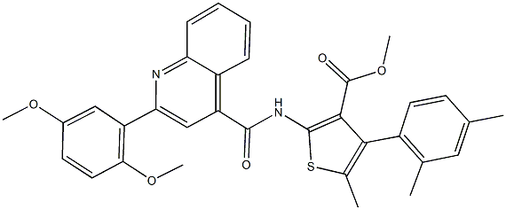 methyl 2-({[2-(2,5-dimethoxyphenyl)-4-quinolinyl]carbonyl}amino)-4-(2,4-dimethylphenyl)-5-methyl-3-thiophenecarboxylate Struktur