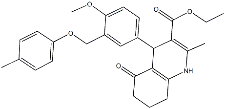 ethyl 4-{4-methoxy-3-[(4-methylphenoxy)methyl]phenyl}-2-methyl-5-oxo-1,4,5,6,7,8-hexahydro-3-quinolinecarboxylate Struktur