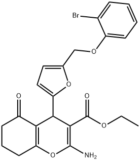 ethyl 2-amino-4-{5-[(2-bromophenoxy)methyl]-2-furyl}-5-oxo-5,6,7,8-tetrahydro-4H-chromene-3-carboxylate Struktur