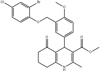 methyl 4-{3-[(2-bromo-4-chlorophenoxy)methyl]-4-methoxyphenyl}-2-methyl-5-oxo-1,4,5,6,7,8-hexahydro-3-quinolinecarboxylate Struktur