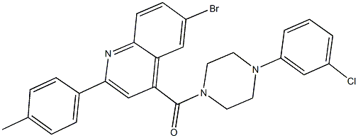 6-bromo-4-{[4-(3-chlorophenyl)-1-piperazinyl]carbonyl}-2-(4-methylphenyl)quinoline Struktur