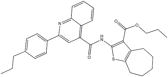 propyl 2-({[2-(4-propylphenyl)-4-quinolinyl]carbonyl}amino)-5,6,7,8-tetrahydro-4H-cyclohepta[b]thiophene-3-carboxylate Struktur