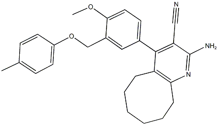 2-amino-4-{4-methoxy-3-[(4-methylphenoxy)methyl]phenyl}-5,6,7,8,9,10-hexahydrocycloocta[b]pyridine-3-carbonitrile Struktur