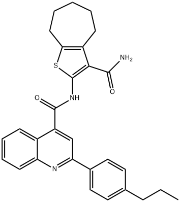 N-[3-(aminocarbonyl)-5,6,7,8-tetrahydro-4H-cyclohepta[b]thien-2-yl]-2-(4-propylphenyl)-4-quinolinecarboxamide Struktur