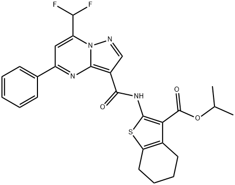 isopropyl 2-({[7-(difluoromethyl)-5-phenylpyrazolo[1,5-a]pyrimidin-3-yl]carbonyl}amino)-4,5,6,7-tetrahydro-1-benzothiophene-3-carboxylate Struktur