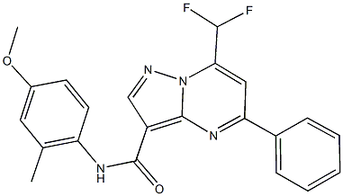 7-(difluoromethyl)-N-(4-methoxy-2-methylphenyl)-5-phenylpyrazolo[1,5-a]pyrimidine-3-carboxamide Struktur