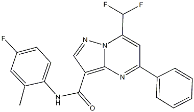 7-(difluoromethyl)-N-(4-fluoro-2-methylphenyl)-5-phenylpyrazolo[1,5-a]pyrimidine-3-carboxamide Struktur